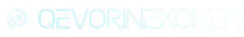 A light blue and white logo featuring a stylized circular emblem next to the text 'QEVRINEXONER' on a solid white background.