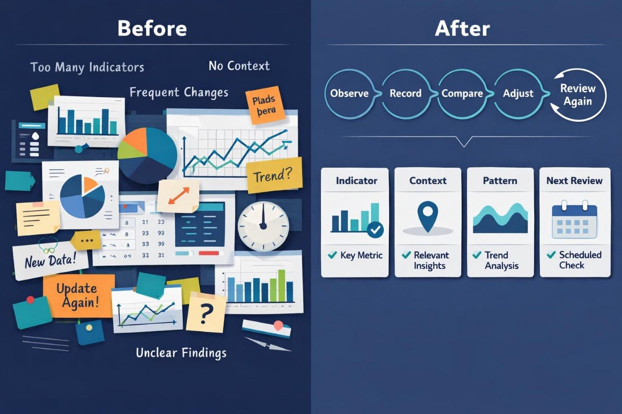 A side-by-side comparison graphic titled 'Before' and 'After' on a dark blue background, showing a diagram of interconnected system components such as configuration, services, permissions, storage, network, and scheduled operations. The left panel lists issues like overlooked dependencies and unknown effects; the right panel shows a streamlined connected view supporting clearer technical analysis.