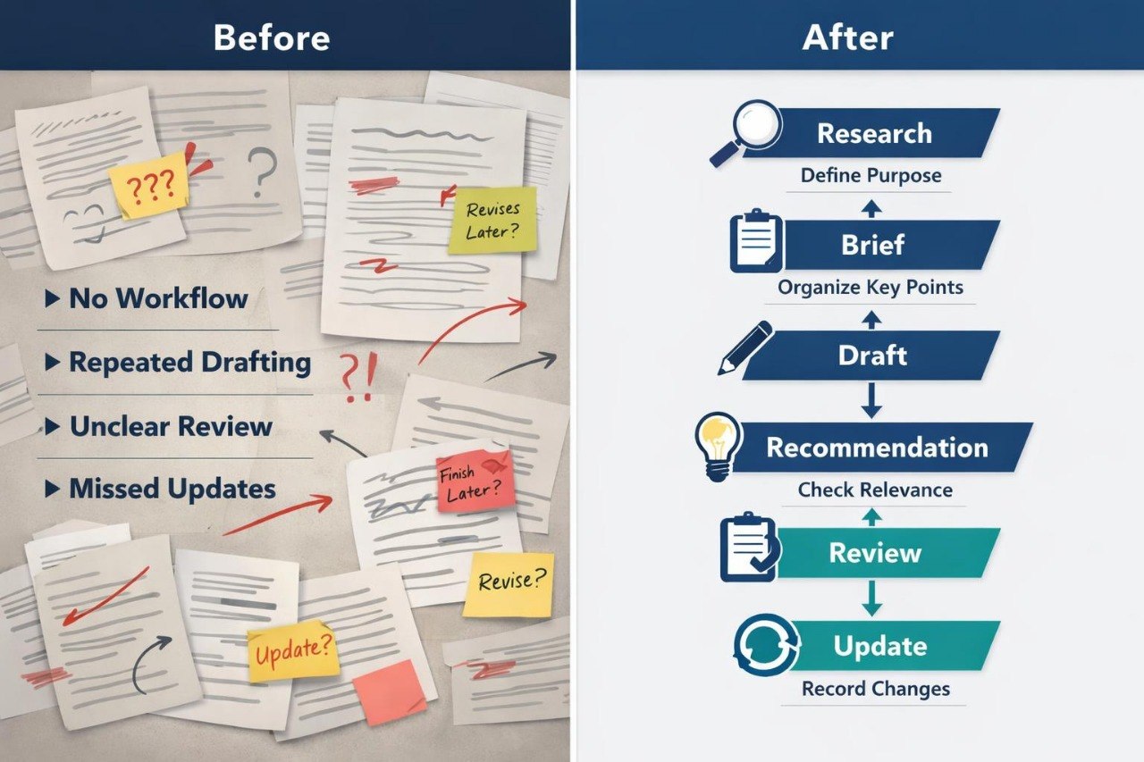 A side-by-side comparison graphic titled 'Before' and 'After' on a dark blue background, showing a diagram of interconnected system components such as configuration, services, permissions, storage, network, and scheduled operations. The left panel lists issues like overlooked dependencies and unknown effects; the right panel shows a streamlined connected view supporting clearer technical analysis.